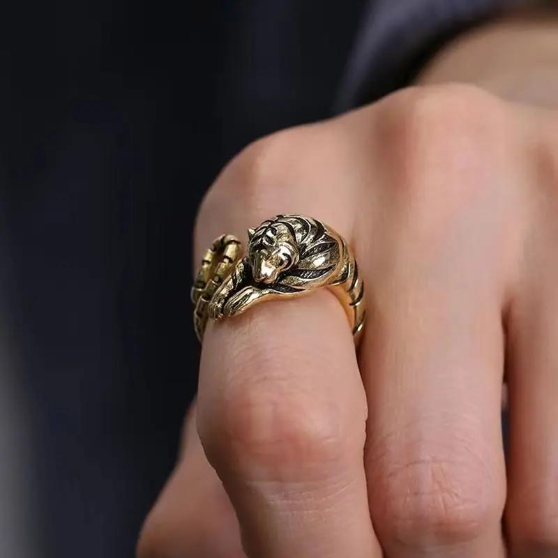 Vintage Punk Rings Men Women Adjustable Opening Fierce Tiger Rings Gold Silver Color Animal Jewelry Gift Accessories