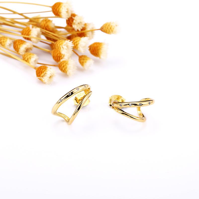 Japan and Korea light luxury 925 silver geometric zircon earrings 2022 new niche sterling silver stud earrings women