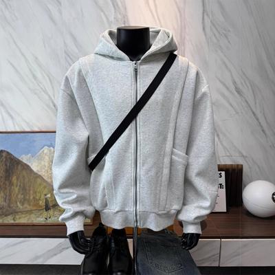 Suéter Curto Masculino Outono e Inverno Casaco com Zíper Moletom
