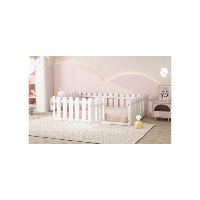 Lit d'enfant - MUVOE - 140 x 200 cm - Bois massif - Blanc - Design avec porte