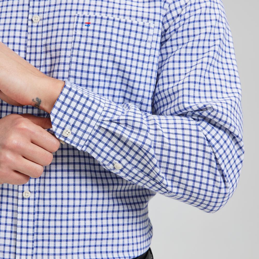 Cămașă Oxford cu mânecă lungă cu dungi în carouri pentru bărbați - Calitate premium, respirabilă, cu nasturi - Ideală pentru evenimente de afaceri și formale