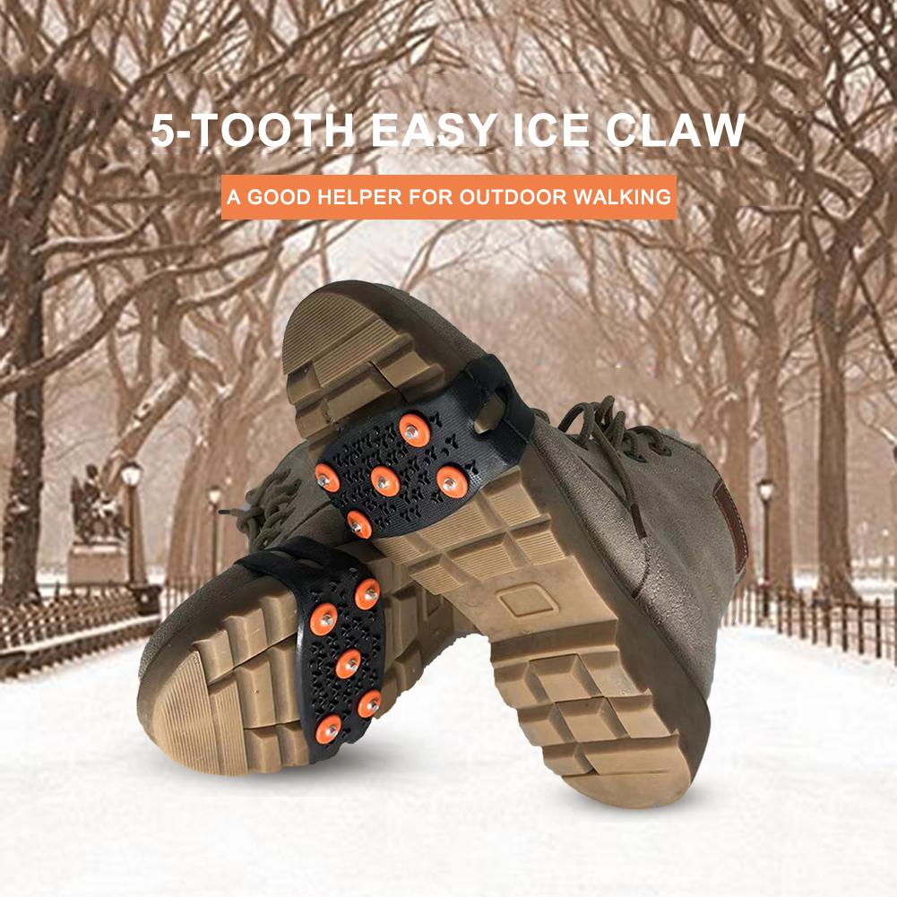 5-Stud Climbing Crampons Anti Slip Alloy Steel Spikes High-Tension TPE Snow Ice Claw Shoe Cover for Hiking Mountaineering Unisex