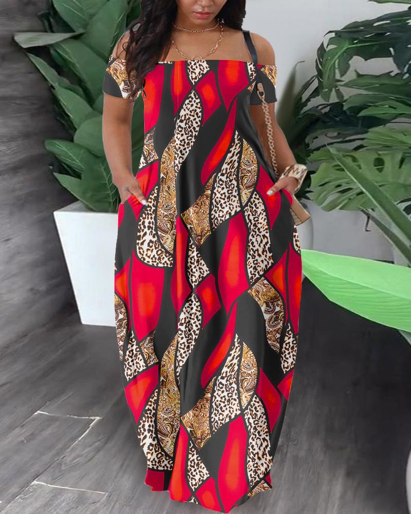 European & American Women's Casual Off-Shoulder Sexy Print Dress