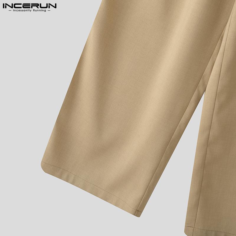 INCERUN Men High Elastic Waist Ruffled Casual Loose Long Trousers Pants With Pockets