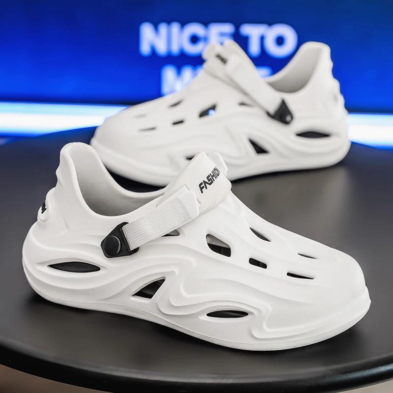 New Mens EVA Water Proof Shoes Summer Men's Solid Colors Hollow Slippers Men Slip-on Soft Sandals Man Outdoor Non-Slip Slides