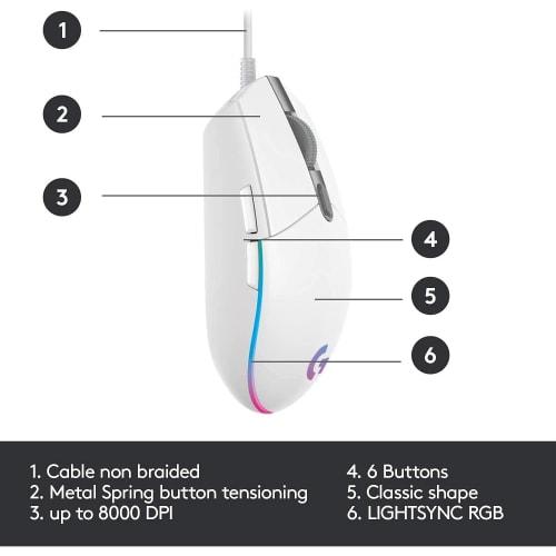 Logitech Gaming Mouse G102 LIGHTSYNC RGB Wired Multi-Button Mouse High Speed ??Lightweight Durable High Sensitivity Symmetrical Programmable 6 Buttons