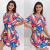 Abito da pigiama da donna in poliestere lavorato a maglia a maniche corte Camicie da notte floreali stampate Camicie da notte allentate estive Abbigliamento casual da salotto per dormire