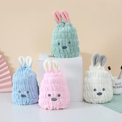 Haartrockenmütze für Kinder, superweiche Wasseraufnahme, Korallenvlies, nützliches Kaninchen-Design, schnell trocknend, zum Waschen der Haare von Kindern
