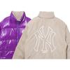 New Era FW21 Big Logo Reversible Shiny Warm Bread Collar Loose Short Zip Down Jacket Unisex Jackets Purple 12877423
