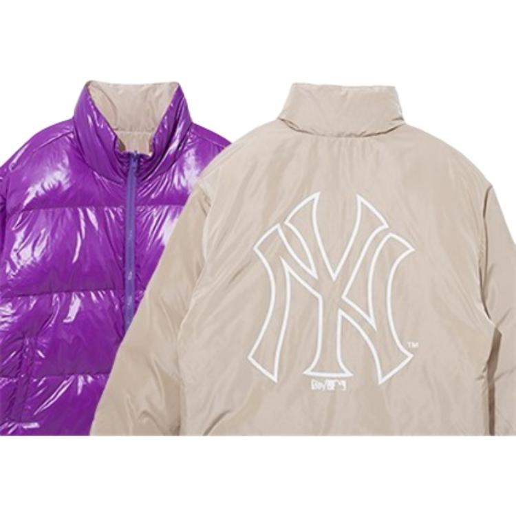 New Era FW21 Big Logo Reversible Shiny Warm Bread Collar Loose Short Zip Down Jacket Unisex Jackets Purple 12877423