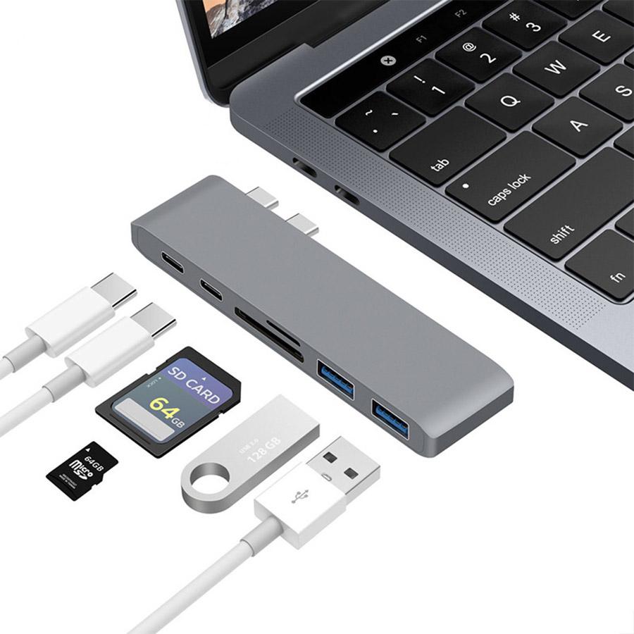 6 in 1Double Type C  to HUB TF SD USB 3.0 Adapter Cable For Macbook Pro