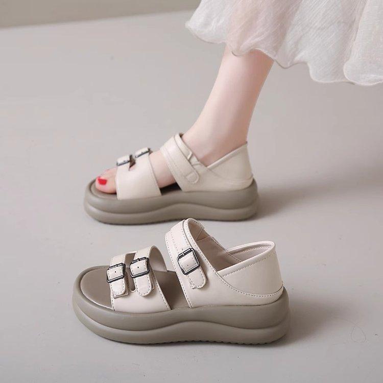 2025 summer new bag heel sandals women's shoes summer Internet celebrity muffin platform soft sole Roman sandals women beach shoes women