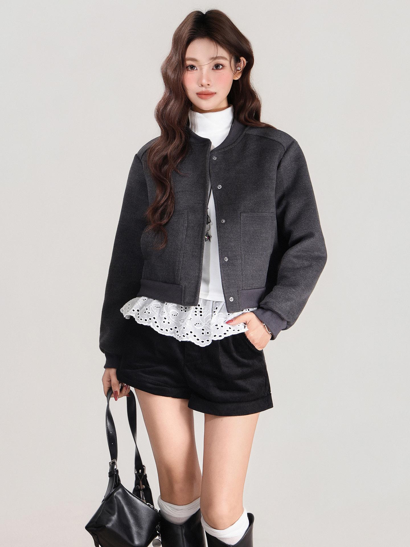 

Flower gray design sense retro baseball jersey short coat women s autumn and winter wear niche loose jacket top S