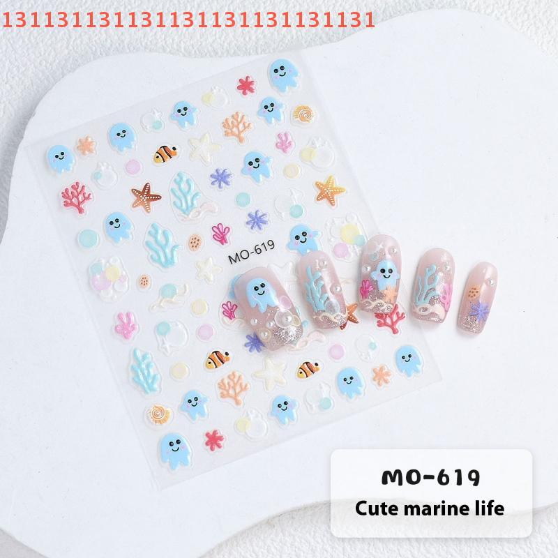 Geprägte Seestern Krake Koralle Meer Strand Thema Nagelaufkleber für Nagelkunst Dekoration 3D Sommer Cartoon Nagelsticker