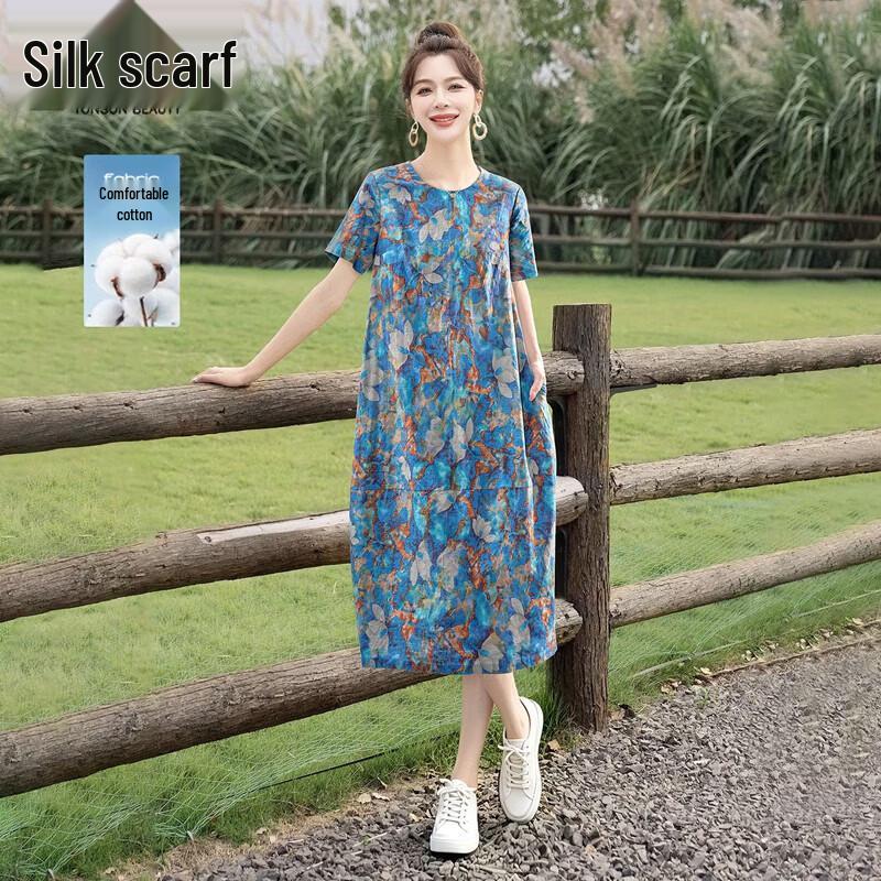 Women s Floral Print Midi T-Shirt Dress S