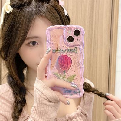 Koreanische Ölgemälde Blume Silikonhülle für Iphone 11 12 13 14 Pro Max Luxus bunte Floral Kamera Schutz stoßfeste Hülle