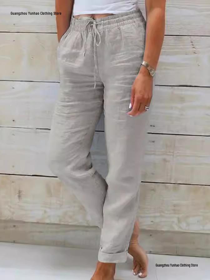 Women's High-Waisted Cotton Linen Casual Pants