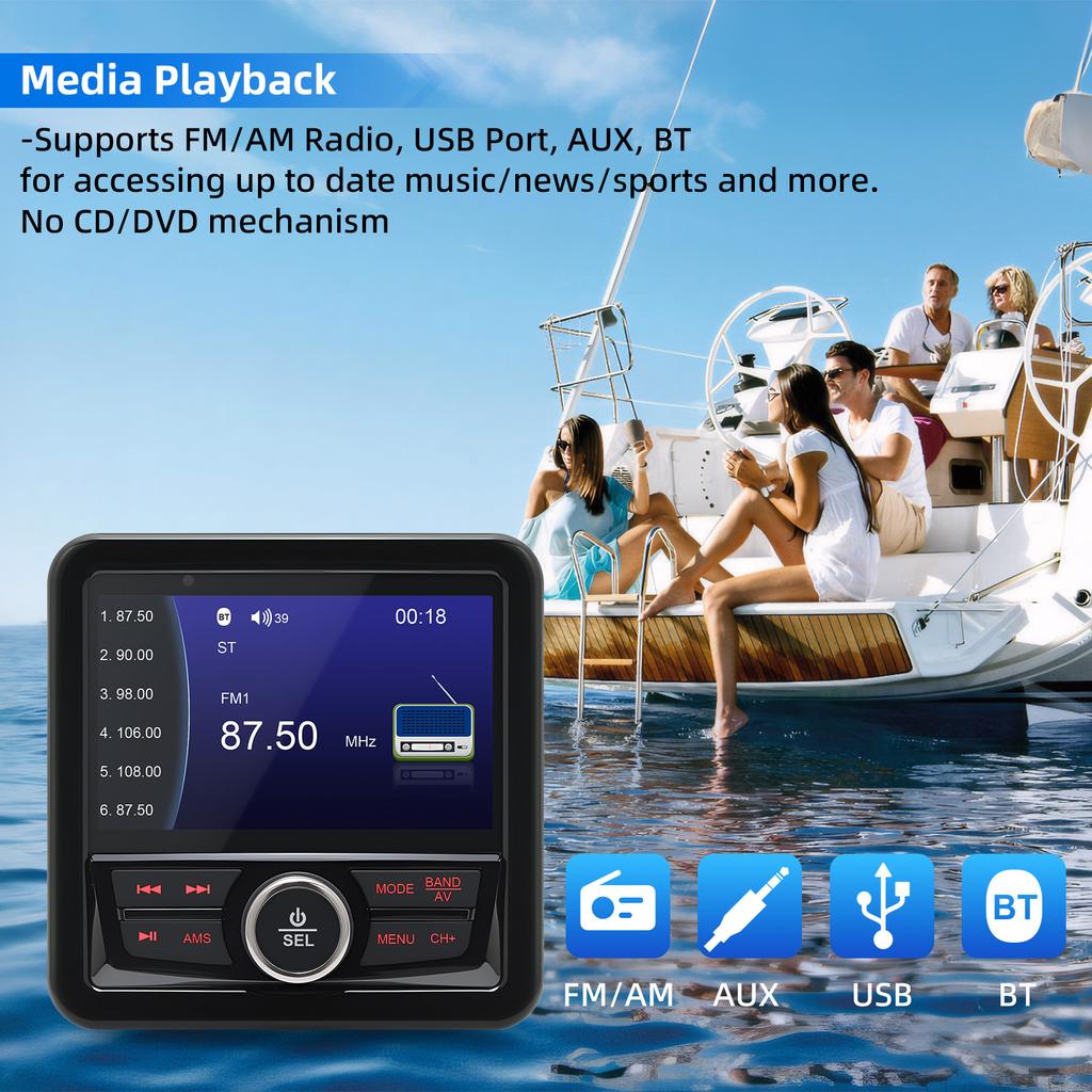 ZMFJH MP5 Digital Media Audio Player Bluetooth-compatible FM AM Marine Radio Boat Stereo Waterproof Player For Yacht ATV UTV
