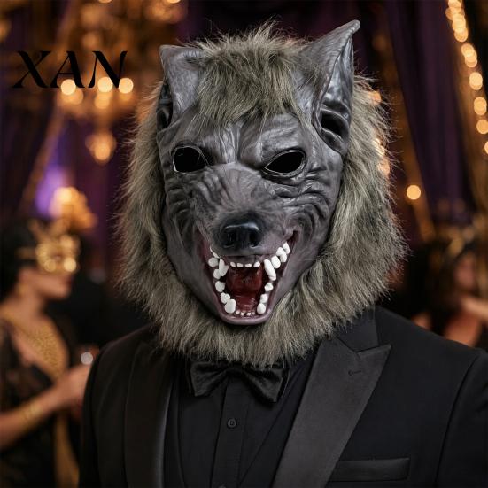 Realistic Three-dimensional Mask Halloween Werewolf Full Head Mask, Latex Wolf Cosplay Headgear with Soft Costume Fur, Party Haunted House Prop,