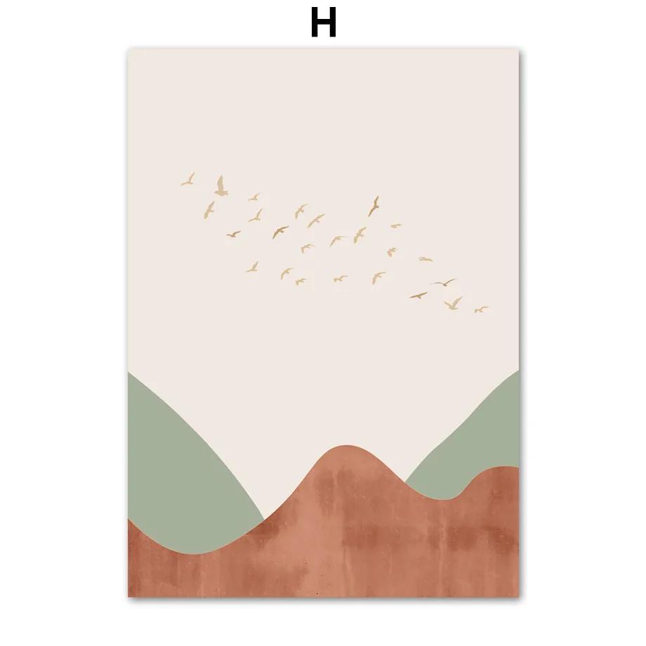 Sun Leaves Moon Geometry Abstract Landscape Posters Prints Canvas Painting Gallery Wall Art Pictures For Living Room Decor