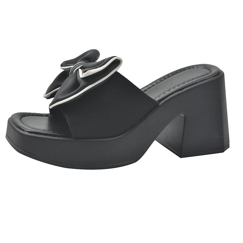 Cool Slippers Women's Summer Outer Wear Fashion 2025 New Versatile Muffin Thick Bottom Heightening Bow Women's Wedge Slippers