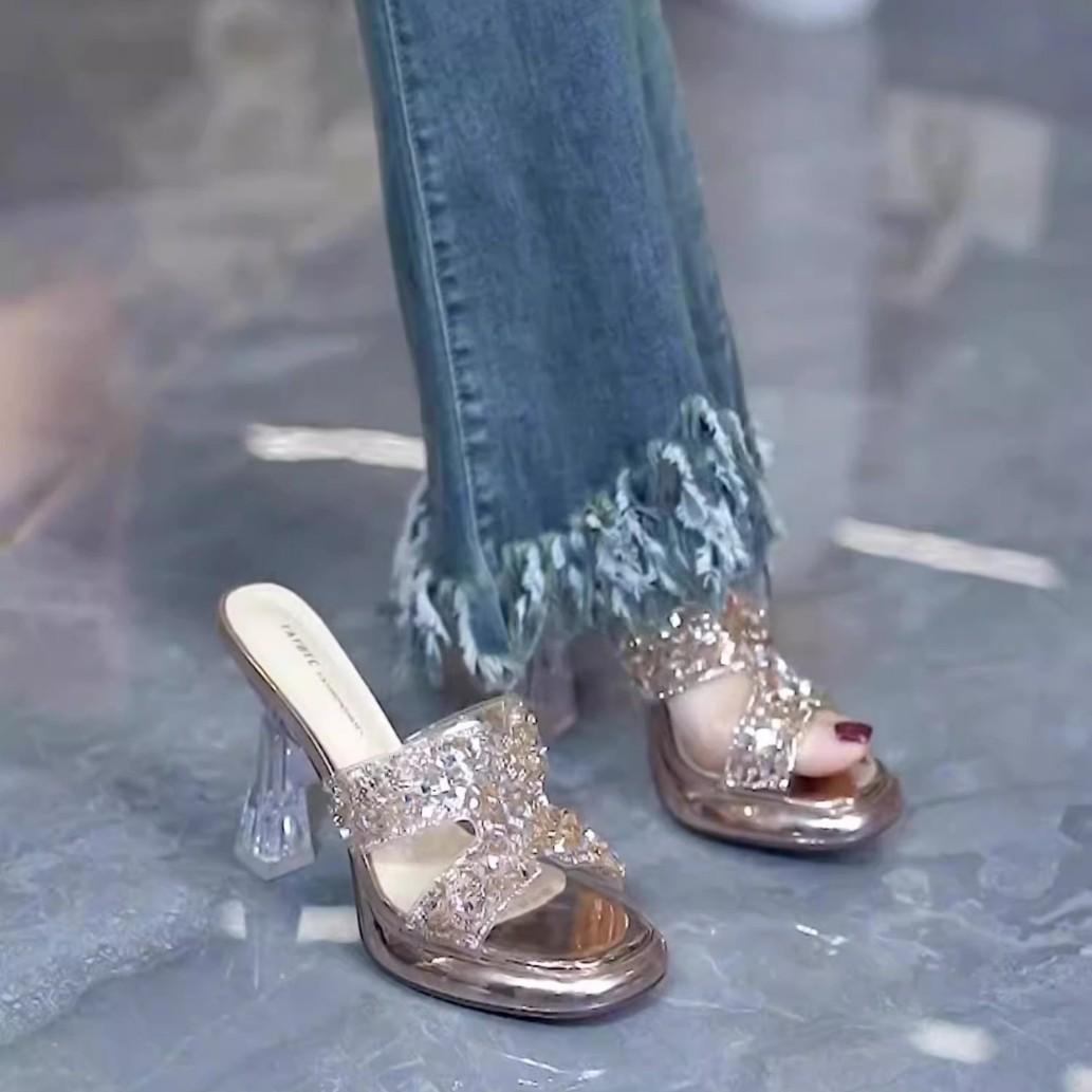 

European and American style high heels are not tired women s summer sandals 2025 new rhinestone thick heel waterproof platform platform shoes c 34