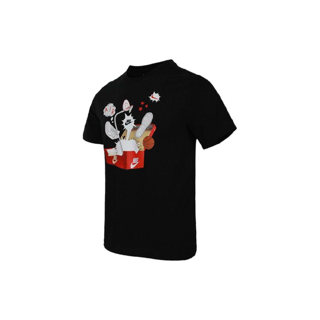 Nike Cartoon Shoebox Logo Print Rundhals Sport Kurzarm T-Shirt Herren Tops Schwarz DH0016-010