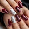 24PCS Simple Red Medium Square False Nails with Marble Smudging Golden Lines French Press On Nails Full Cover Wearable Manicure