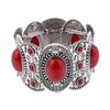 Vintage Boho Imitation Turquoises Elastic Bracelets Bangles for Women Ethnic Carved Silver Color Metal Bracelet Vacation Jewelry