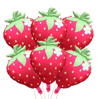 3pcs/6pcs Strawberry Aluminum Film Balloon Birthday Party Supplies Summer Fruit Party Baby Baptism Decoration Balloons