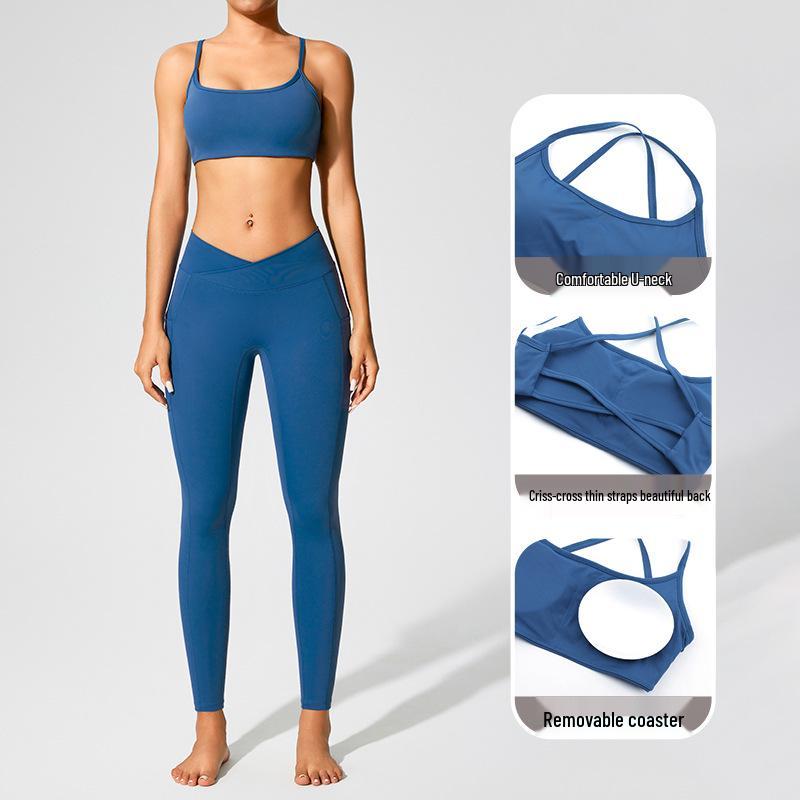 European & American Women's Yoga Clothes: Medium-Intensity Spaghetti Strap Sports Bra & Beautiful Back Camisole