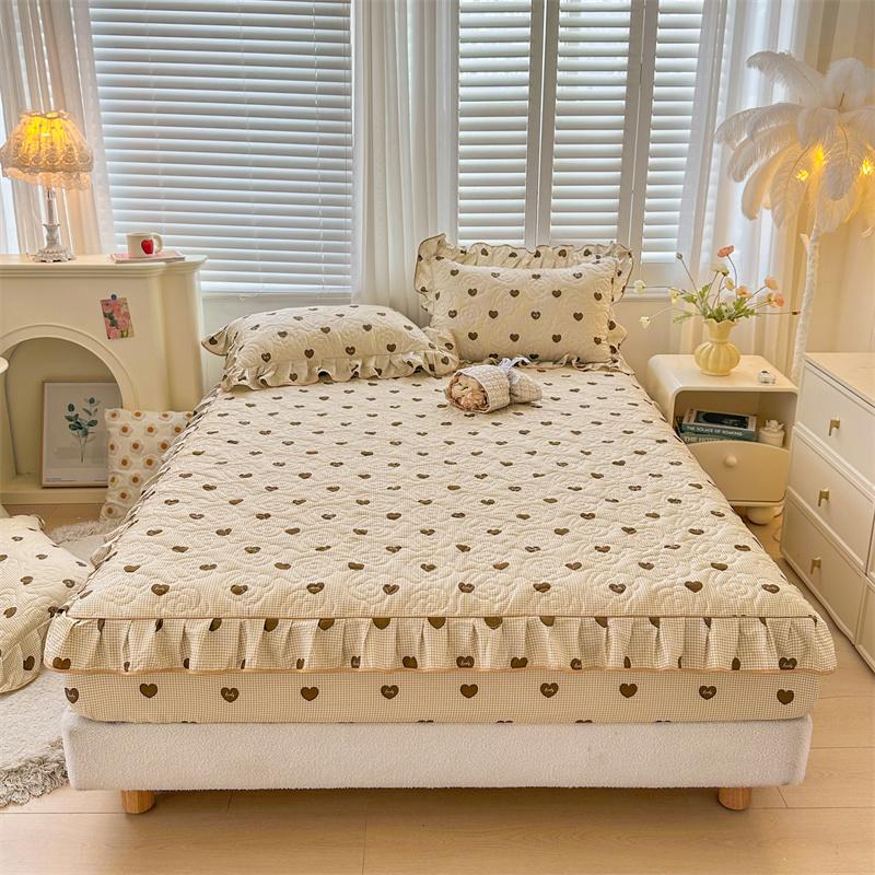 Skin-friendly Bedspread Simple Style Bed Cover Pure Cotton Mattress Protector Elastic Bed Linen cubre colchón (No Pillowcase)