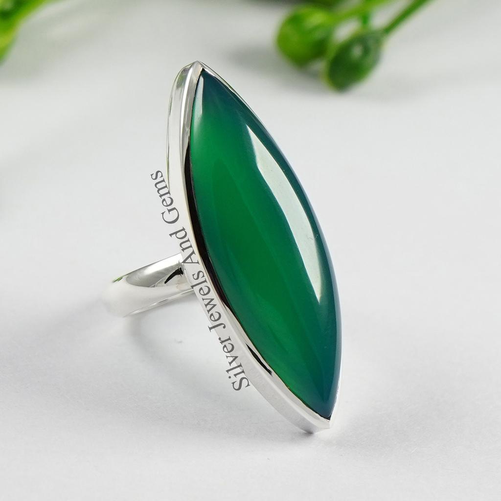 925 Sterling Silber Ring, Natürlicher Grüner Onyx Ring, Handgefertigter Ring, Marquise Onyx Ring, Dezember Geburtsstein, Geschenk für Mädchen, Verlobungsring