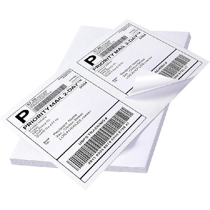 60 Shipping Labels 2 Per Sheet 8.5" x 5.5" Matte Half Sheet Labels Self Adhesive White Shipping Label Paper
