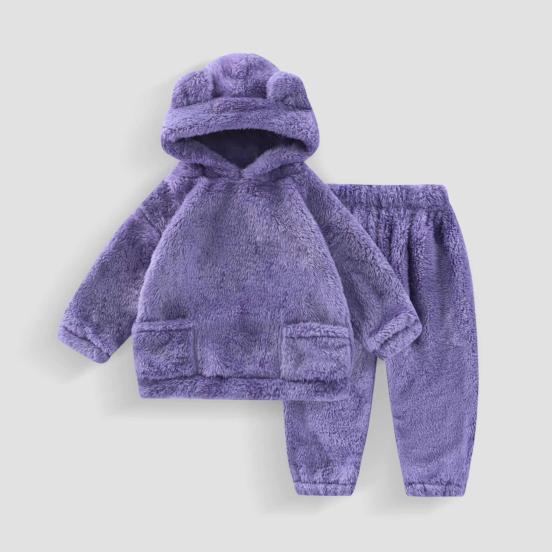 

Детский велюровый теплый костюм Осенняя одежда и брюки для больших детей Нижнее белье для мальчиков и девочек Домашняя одежда для малышей 90 фиолетовый