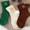 Cartoon Christmas Socks Embroidery Knitted Socks Cute Mid Tube Socks