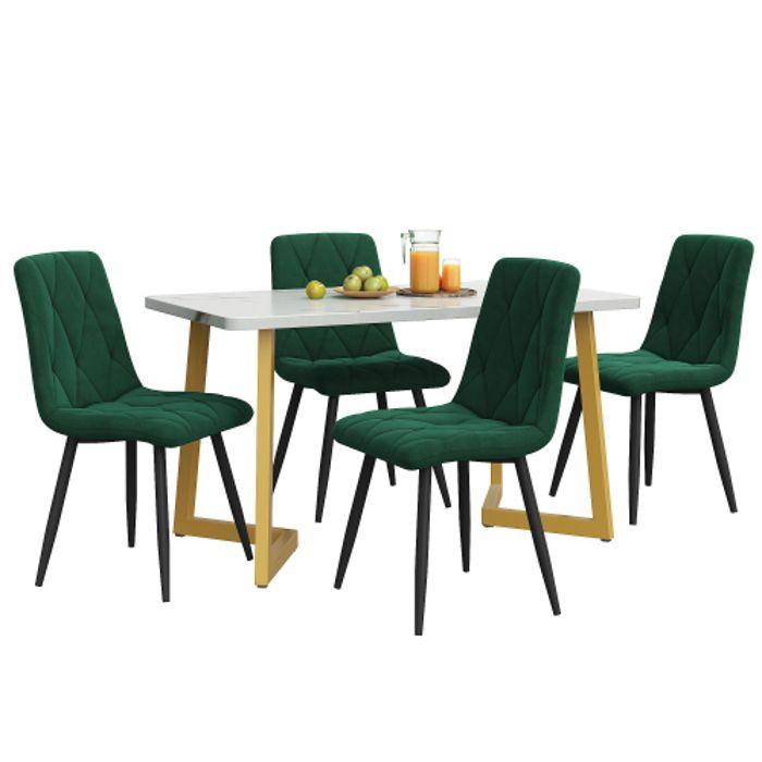 Dining Room Set - MUVOE - Rectangular Table 117x68 Cm - 4 Velvet Chairs - Modern - Green