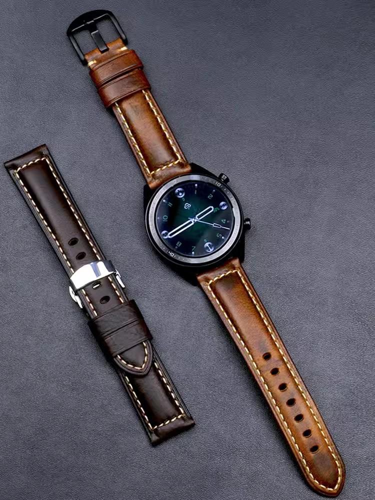 Retro Oil Wax Leather Watch Band high-quality cowhide Watchband 20mm Universal SmartWatch Bands For Huawei Xiaomi Panda Straps