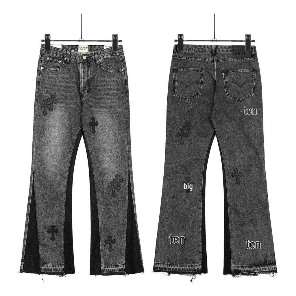 Ručně malované flekaté inkoustové patchworkové ležérní tepláky se stahovací šňůrkou, džínovina s mikro-rozšířenými nohavicemi, unisex dlouhé kalhoty