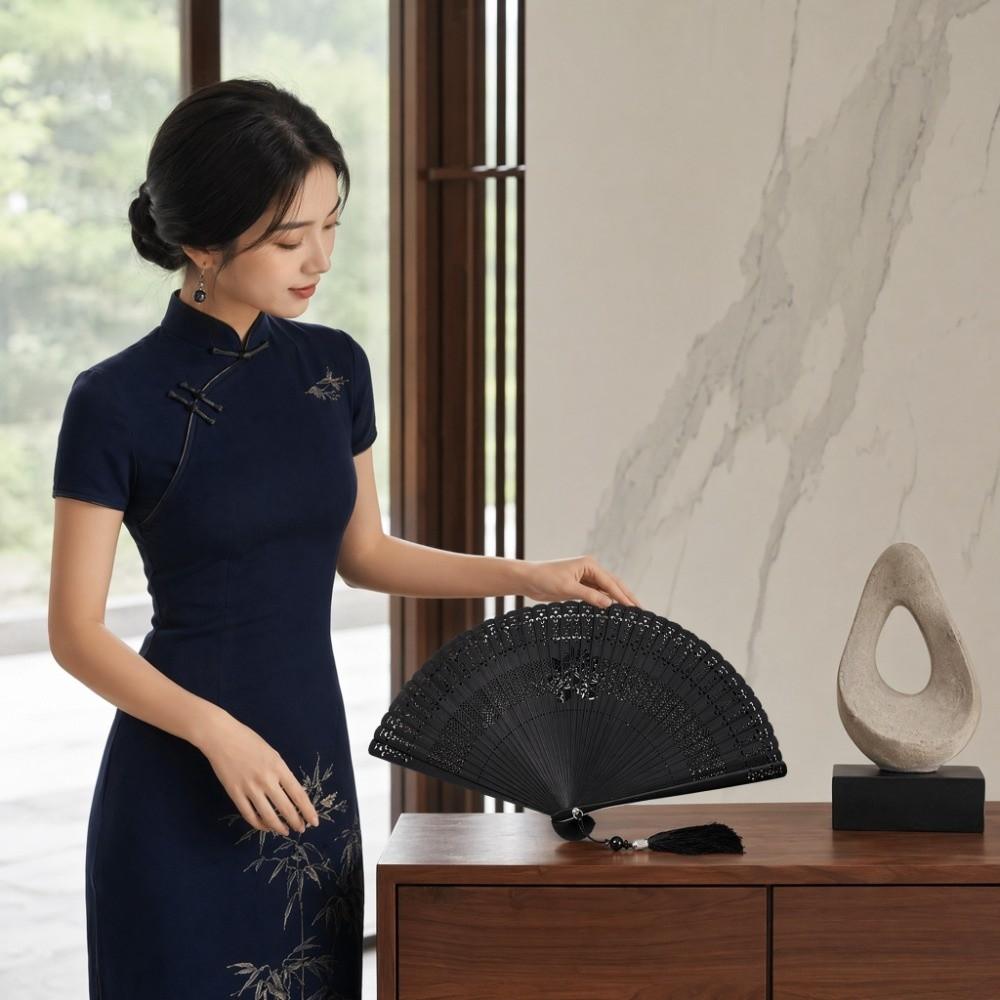 Hollowed-out Mini Shell Fan Bamboo Frame Retro Handheld Fan Folding Bamboo Hand Fan Women's Use