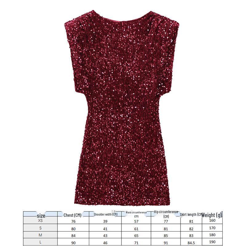 

2026 Festival Y2K Black Sleeveless Mini Dress with Padded Shoulders and Sequin Embellishments XS