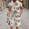 Summer Fashion Casual Men's Suit Vintage Pattern 3D Printed Sportswear Short-sleeved Suit Oversized Round Neck T-shirt Shorts 2-piece