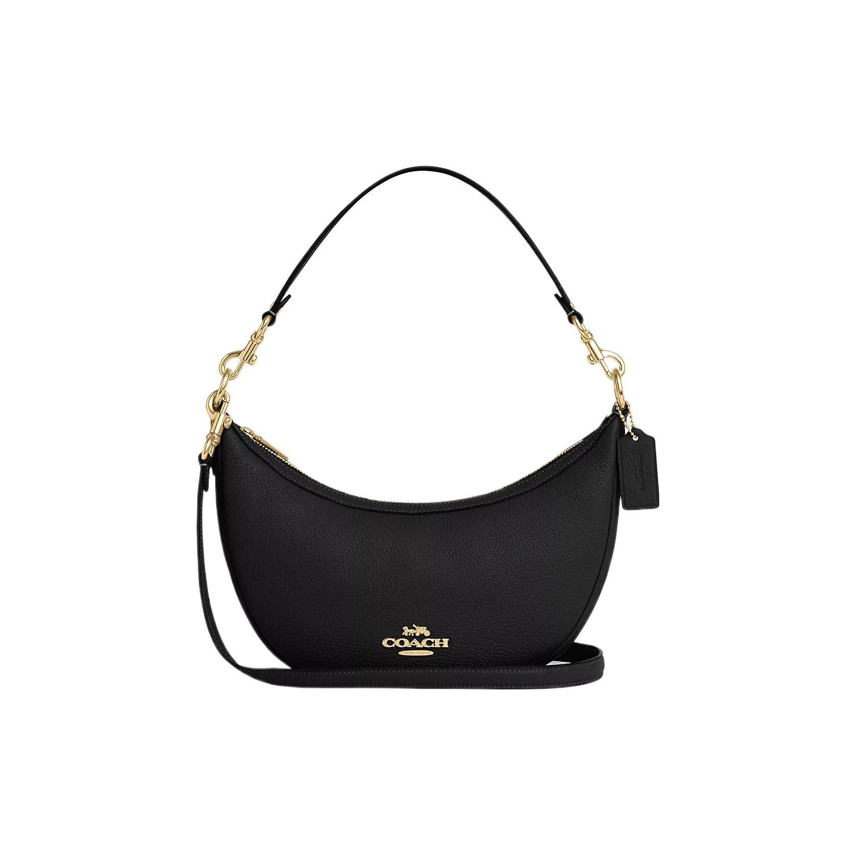 

Coach Aria 26 Gold Hardware Zipper Closure Pebbled Leather Half Moon Bag Women Handbags Black CO996-IMBLK Basic Set (Bag+Dust Bag)