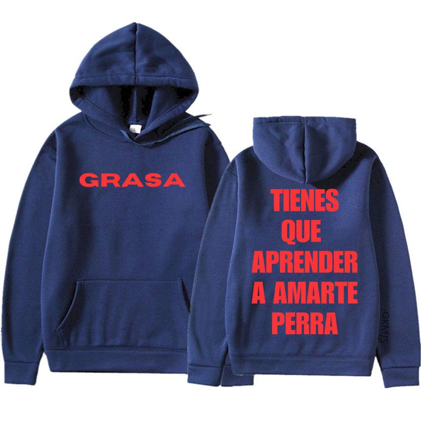 Rapper Nathy Peluso Grasa Letters Print Trendy Hip Hop Sweatshirts Mens Women Fashion Casual Aesthetic Tide Loose Pullovers