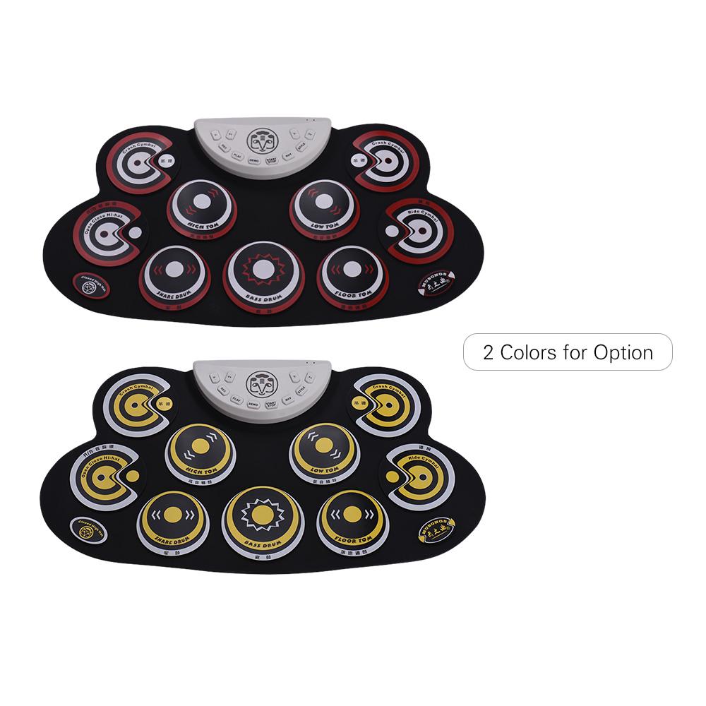 Portable Silicone Drum Pad Electronic Folding Drum Set With Drum Sticks Foot Pedals Cartoon Design