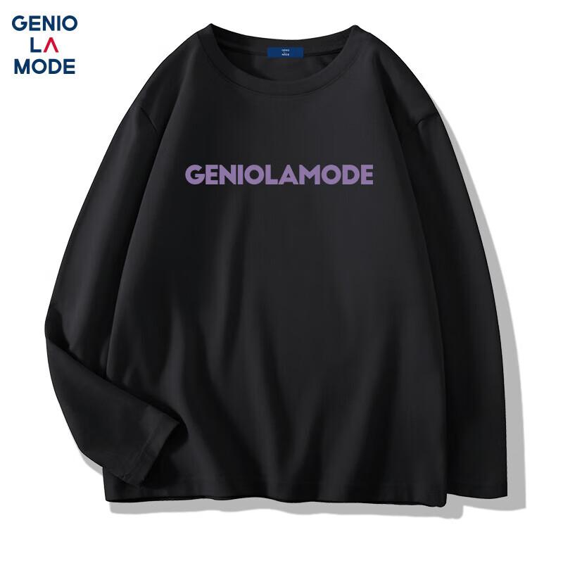 

GENIOLAMODE Men s Pure Cotton Long Sleeve Logo Print T-Shirt XL