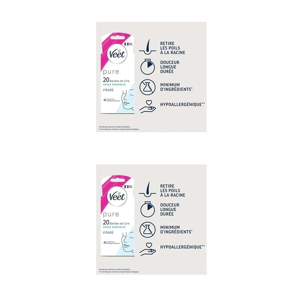 Восковые полоски VEET для лица, 2 упаковки по 20 полосок