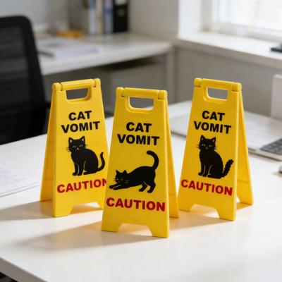 Cat Vomit Caution Sign Humorous Cat Puke Warning Sign Novelty Gag Gifts for Pet Lovers Home Desk Decor