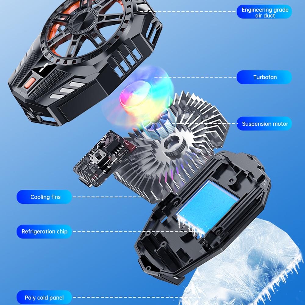 Uppladdningsbar Mobiltelefon Värmeavledningsfläkt Universell Spelkylare med Bakklämma för iPhone Samsung Xiaomi Huawei