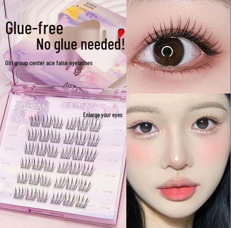 Lotus Elf Girl Glue-Free Removable False Eyelashes - Super Fine Lightweight Single Cluster